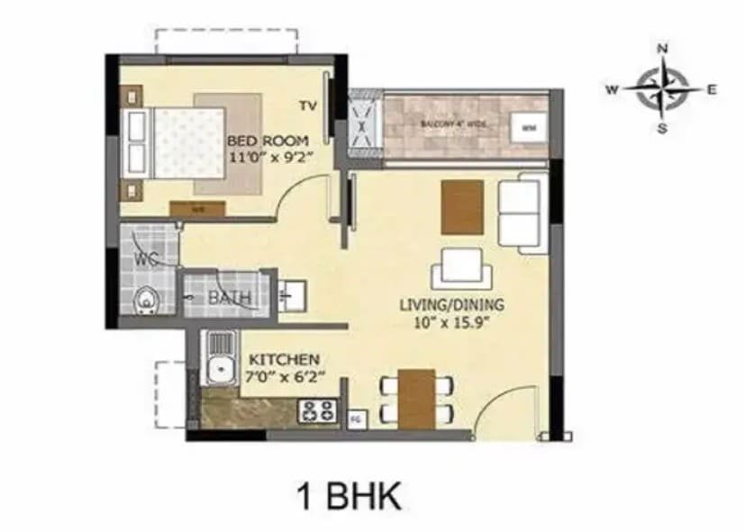1bhk unit plan